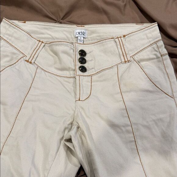 Cache Cream Pants with Brown Stitching size 6 - Picture 1 of 5